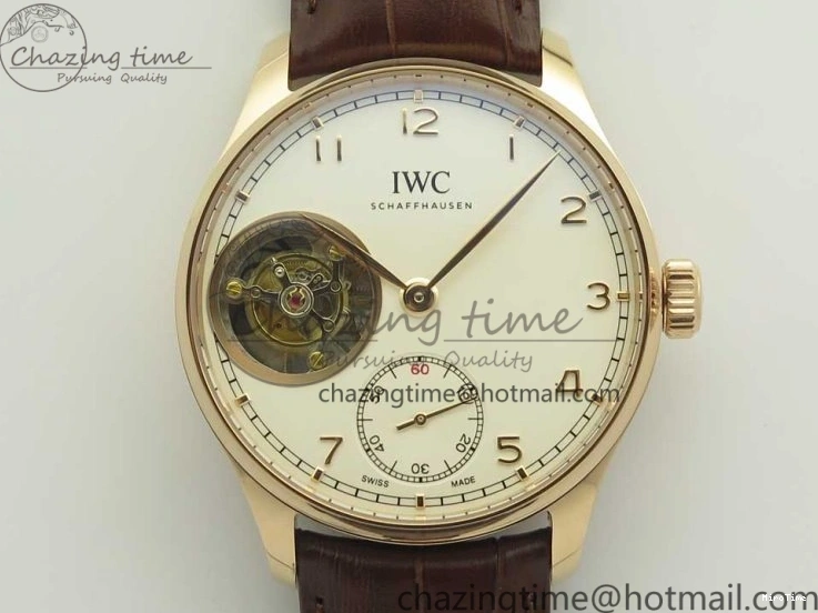 MIROTIME 0501 Portuguese Tourbillon IW5463 RG ZF Best Edition White Dial on Brown Leather Strap Stylish 7174
